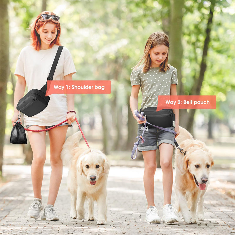 Dog Treat Pouch & Dog Walking Bag,Removable Treat Pouches for Pet Training,Stylish Dog Walking Fanny Pack with Used Waste Bag Holder,Black Black - BeesActive Australia