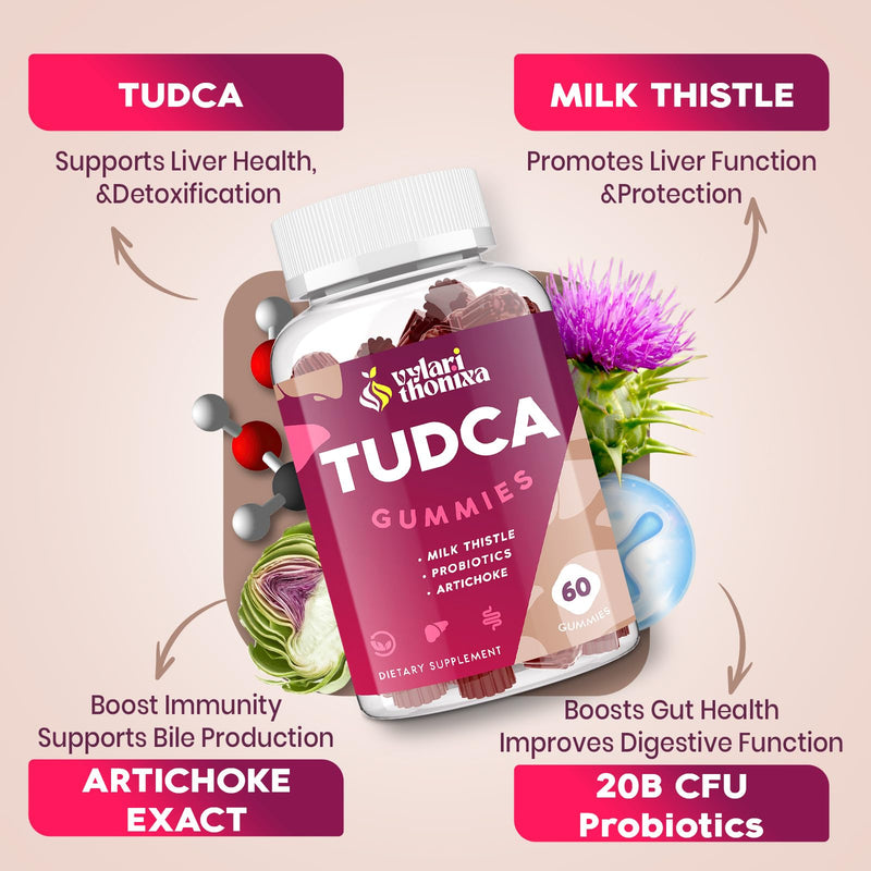 Premium TUDCA Gummy Supplement - 2000mg High-Potency Liver Support, Liver Cleanse Detox & Repair with Milk Thistle, Artichoke Extract, Probiotics, Bile Salts - Vegan, 30 Servings 60 Count (Pack of 1) - BeesActive Australia