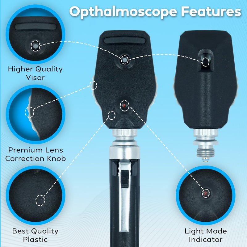 Veterinary Premium Student Home Use Ent Diagnostic Otoscope Kit Set Led Otoscope 3.5v Plus 10 Specula (Black) - BeesActive Australia