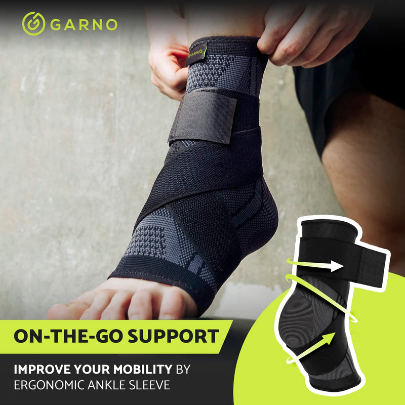 GARNO Ankle Brace – Compression Foot Sleeve with Adjustable Straps for Men & Women, Plantar Fasciitis & Achilles Support, Heel & Arch Pain Relief, Swelling & Injury Recovery, Protection for Sports, Running & Basketball (One Size Fits Most, Black) - BeesActive Australia