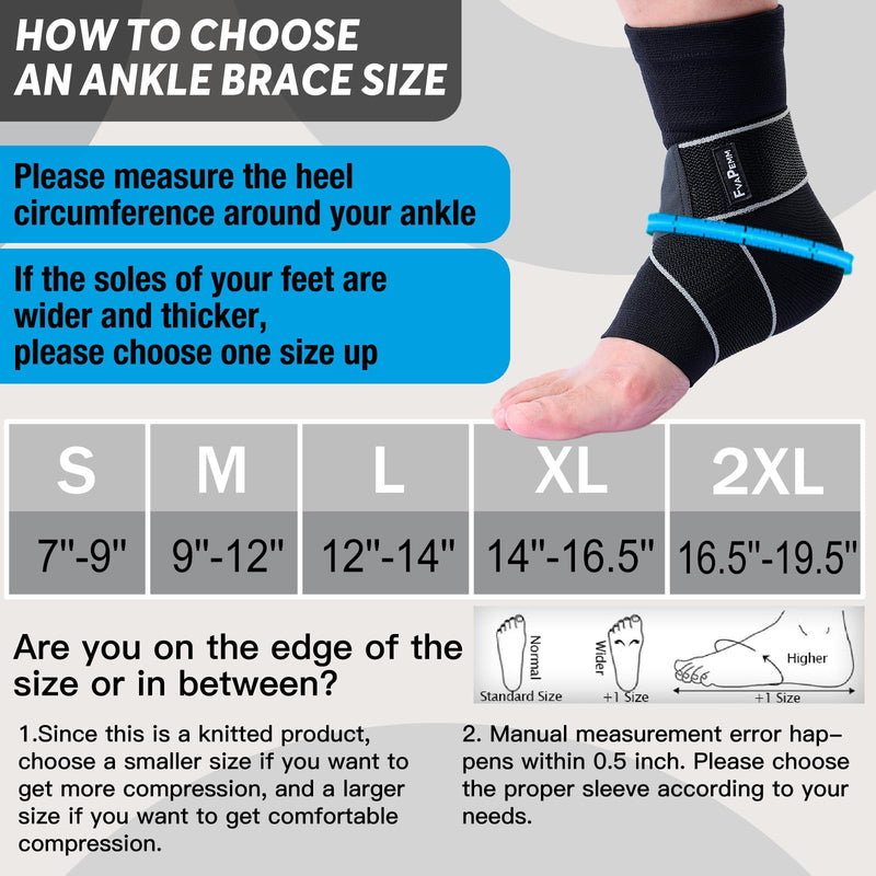 Ankle Brace for Women Men-2 Pack Copper Ankle Compression Sleeve Support for Sprained Ankle, Plantar Fasciitis Relief & Achilles Tendonitis Brace, Sports, Running, Black, L Black, Copper Infused Ankle Brace for Women Men