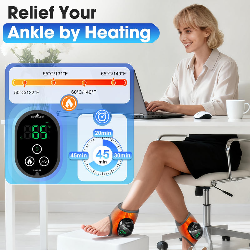 BAISEMAIN 2PCS Foot Renew Massager for Neuropathy - Ankle Heating Pad with Massage, Portable Cordless Design for Home & Travel Use, Gray 2pcs Gray - BeesActive Australia