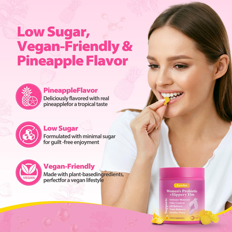 Her Juicy Feminine Probiotics Gummies with Slippery Elm Supports pH Balance Gut Health & Immune System Promote Vaginal Health for Women 120 Pineapple Gummies 60 Count (Pack of 2) - BeesActive Australia