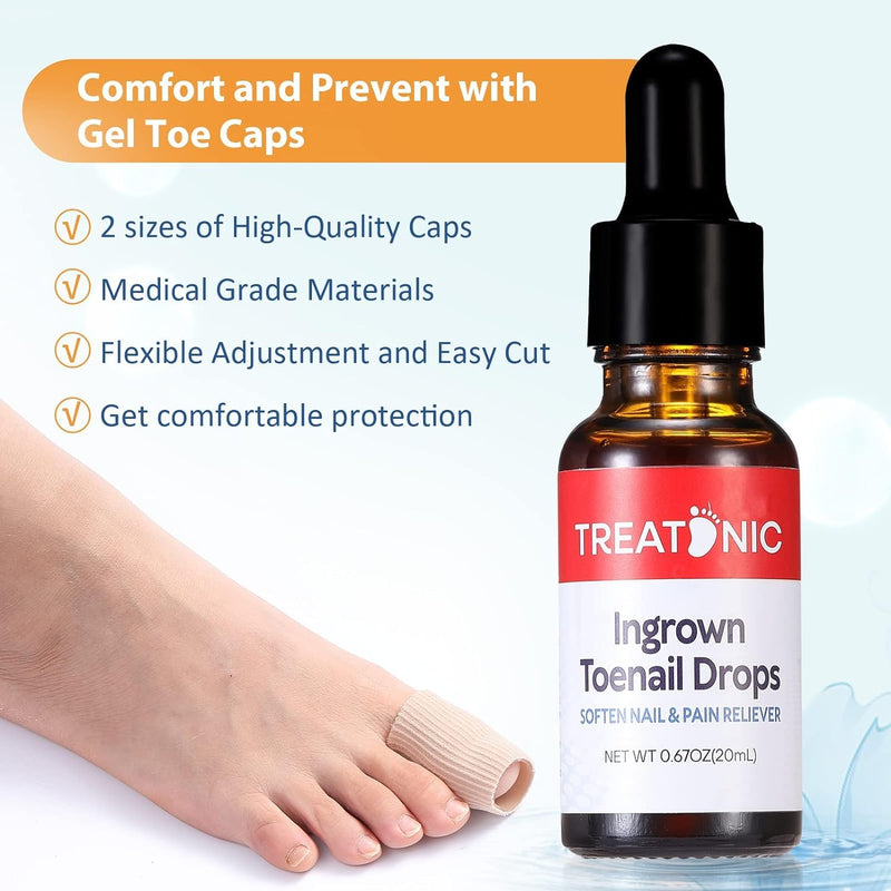 Treatonic Ingrown Toenail Treatment Drops - Ingrown Toenail Softener and Reliever Kit for Easy Trimming with Silicone Gel Toe Caps - 2 Pack Ingrown Toenail Drops - 2 Pack - BeesActive Australia