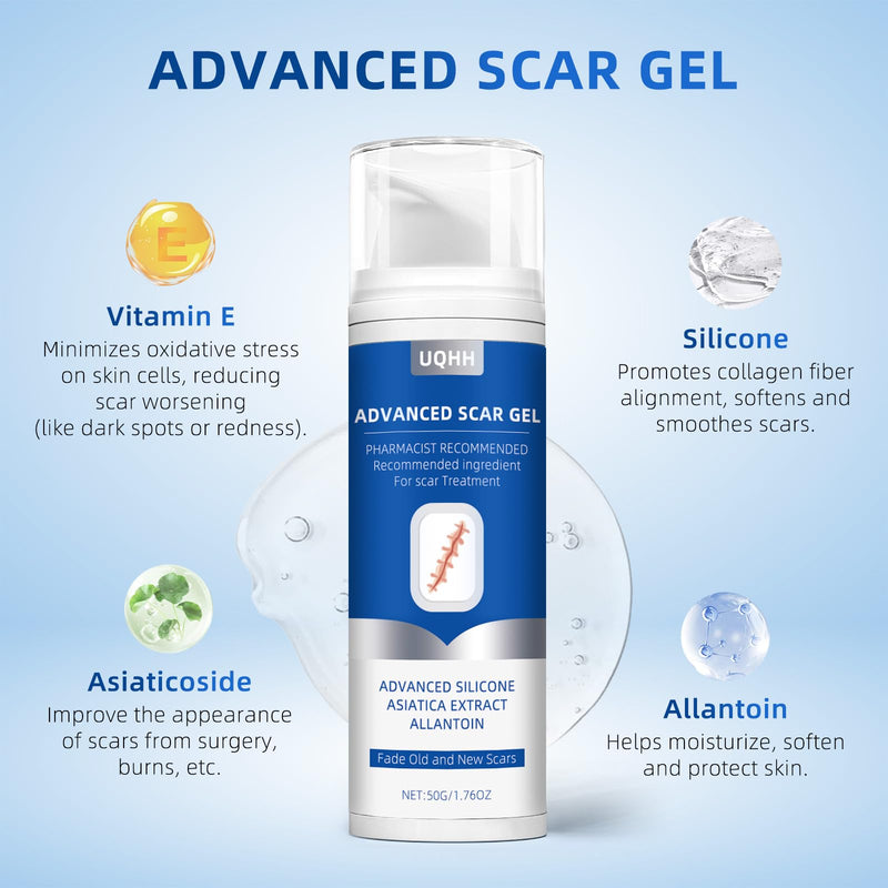 Silicone Scar Gel for Old and New Scars, Stretch Marks & Acne Scar Removal, Advanced Silicone Scar Cream for Surgical, Burn, Keloid, Injury & Acne Scars, Fast Absorbing Gel, 1.76 oz (50ml)