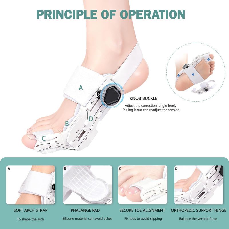 GAB Upgraded Bunion Corrector for Women & Men - Adjustable Bunion Splint with Knob for Big Toe Relief & Hallux Valgus Correction, Day/Night Orthopedic Toe Straightener (2, White) 2