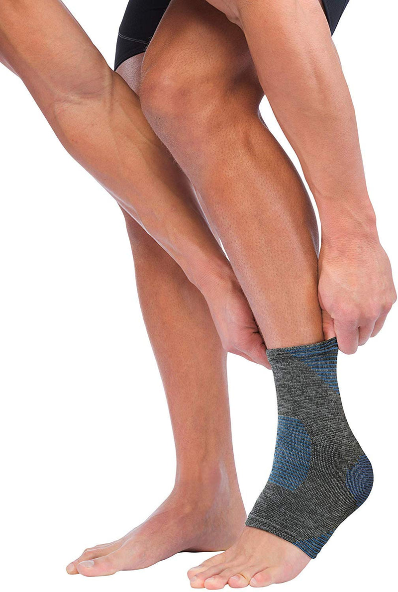 Mueller Sports Medicine FIR 4-Way Ankle Support Sleeve, Ankle Pain Relief Support for Men and Women, Ideal for Sprains, Strains, Arthritis, Black/Blue Medium/Large - BeesActive Australia