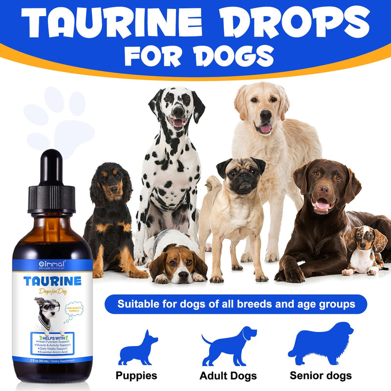 Taurine Drops for Dogs, Liquid Taurine Supplement for Dog, Supports Normal Heart Health, Muscle Function & Daily Vitality, Easy to Use Dropper, Complementary Feed 60ml