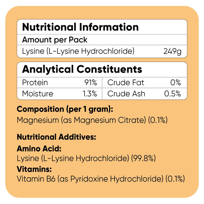 animigo L-Lysine For Dogs 250g - For Sneezing, Watery Eyes & Reduced Appetite - With Added Vitamin B6 & Magnesium - Rich in Amino Acid - For Dog's Natural Immunity - Scoop Included