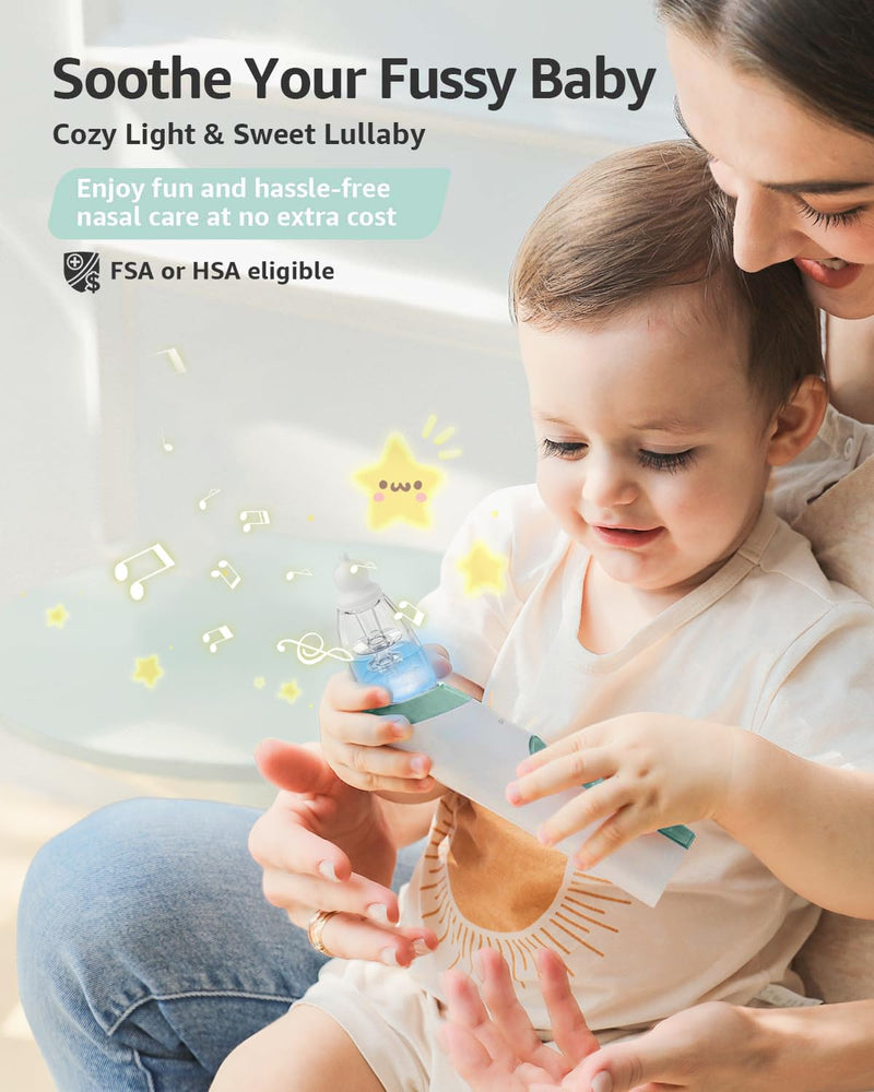 GROWNSY Nasal Aspirator for Baby, Electric Nose Aspirator for Toddler, Baby Nose Sucker, Automatic Nose Cleaner with 3 Silicone Tips, Adjustable Suctions, Music and Light Soothing Function (Green) Green