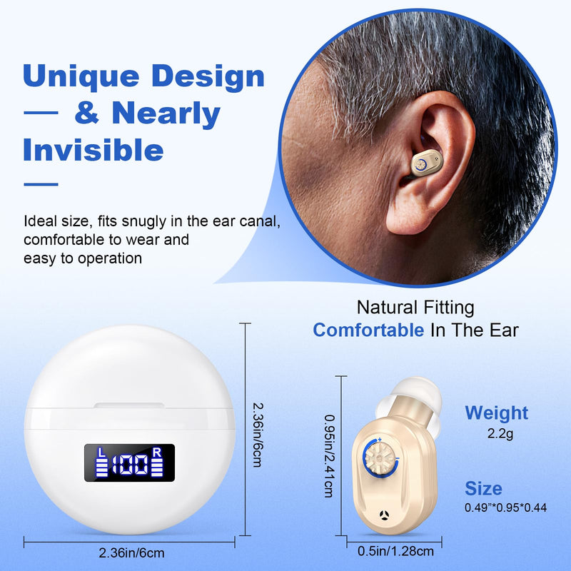 Rechargeable In-Ear hearing aids for seniors | Digital Noise Canceling | 96hr Battery with Charging Case | One-Button Easy Use | Discreet & Comfortable Fit