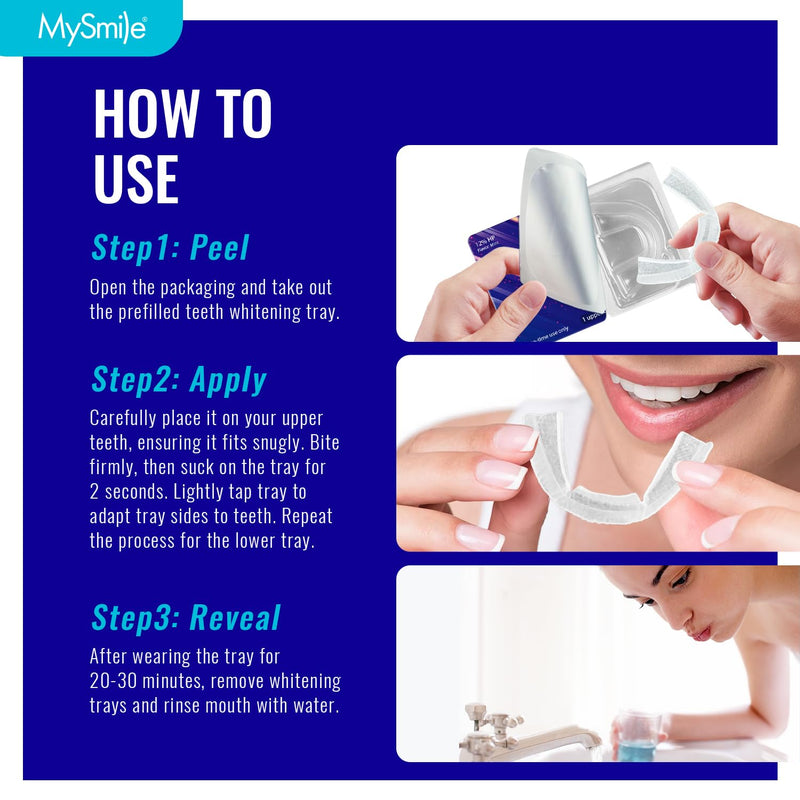 MySmile 7 Treatments Prefilled Teeth Whitening Trays Kit with 12% Hydrogen Peroxide Whiter Gel for Sensitive Tooth, Fast-Result Vegan Teeth Whitener Tooth Stain Remover, Mint Flavor 2 Count (Pack of 7) - BeesActive Australia