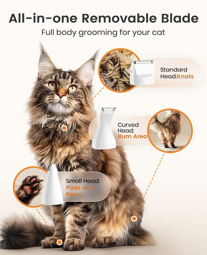 oneisall Quiet Clipper Cat Dog Set, 3 in 1 Dog Clipper Cat Razor Professional Hair Clipper for Paws, Butts, Knotted, Dingleberry (White) White - BeesActive Australia
