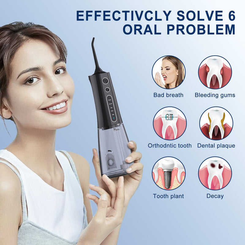 Water Dental Flosser OLED Display Cordless Teeth Cleaning MOCEL 5 Modes Oral Irrigator 300ML Portable and USB C Rechargeable IPX7 Waterproof Floss Teeth Pick (Black) Black