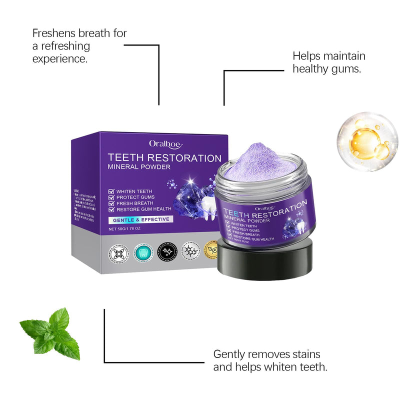 2Pcs Teeth Restoration Mineral Powder, Purple Whitening Mineral Powder，Fresh Breath Effective in Strengthening Teeth and Gums,Gentle and Non-irritating.