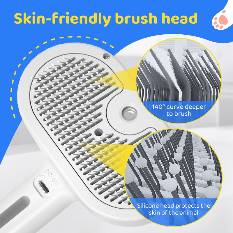 Cat Steam Brush for Shedding, Self Cleaning Cat Grooming Brush for Massage, Cat Brush with Steam for Removing Tangled and Loosse Hair, Steamy Cat Brush for Long and Short Hair Dogs and Cats (White) White - BeesActive Australia