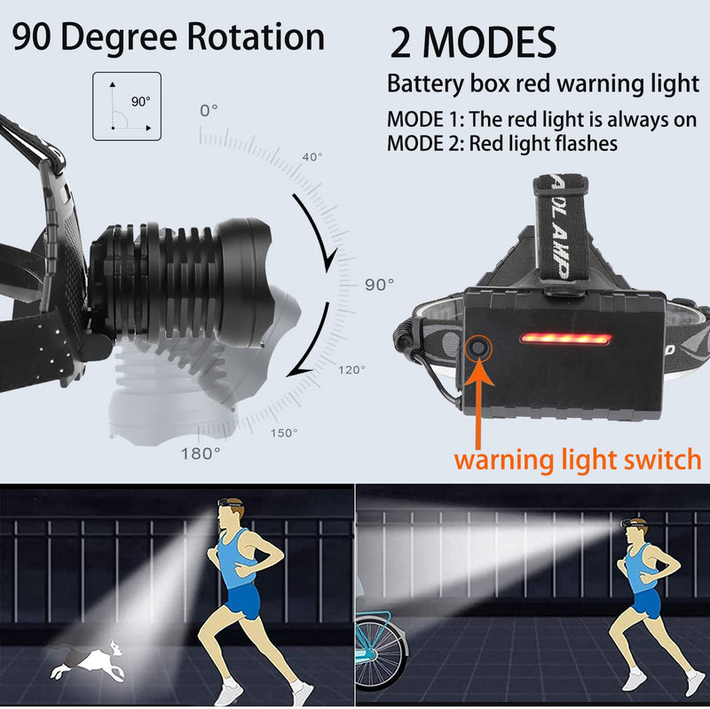 BXE Headlamp,Brightest Head lamp, High LM Super Bright Headlamp USB Rechargeable 5 Modes Waterproof, with 9600mah Rechargeable Battery, Suitable for Camping, Night Riding