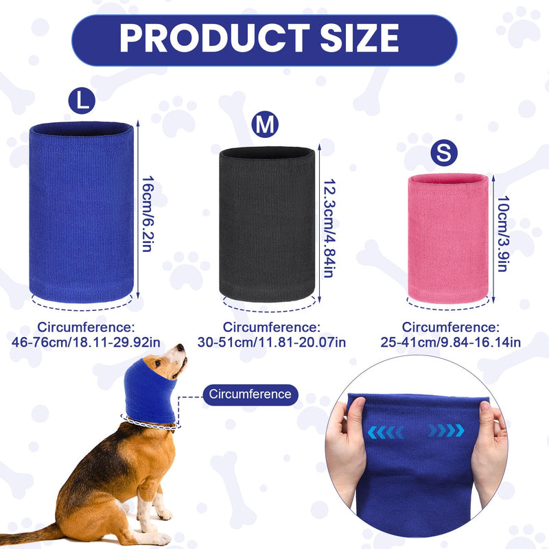 3 Pcs 3 Size Dog Ear Muffs, Stretchy Hoodie for Dog, Non-Noise Dogs Ear Muffs, Cute Dogs Ears Covers for Neck Warmer Bath Grooming Drying Noise Protection(Small/Medium/Large) Small/Medium/Large Blue+Dark Gray+Pink