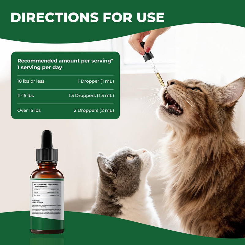 Thyroid Support Drops for Cats, Appetite Stimulant for Cats with Bladderwrack, Astragalus, Eleuthero & Nettle, Metabolic Balance, Weight Support & Daily Vitality, Liquid Herbal Cat Supplement, 2 fl oz