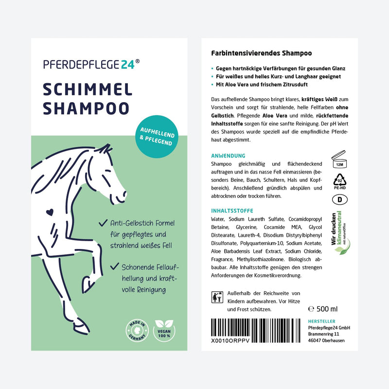 Pferdepflege24 mold shampoo horses 500ml - gentle cleaning that makes discoloration disappear - anti-yellowing horse shampoo for gentle fur whitening, intensive cleaning and care - BeesActive Australia