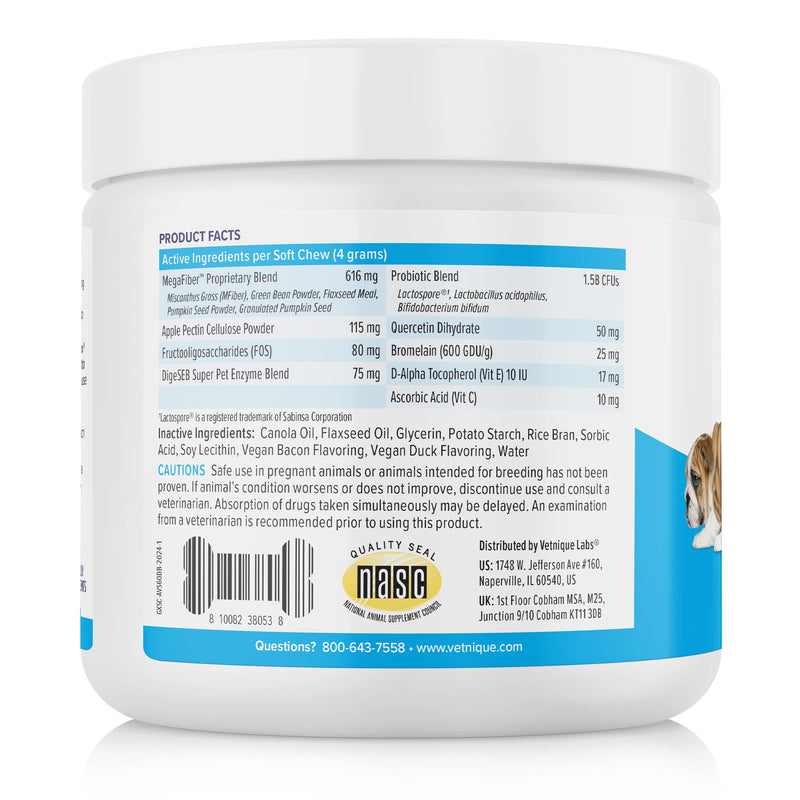 Vetnique Labs Glandex Advanced Strength Anal Sac Soft Chews with Fiber for Dogs, Digestive Enzymes, Probiotics - Veterinarian Recommended Vegetarian Duck & Bacon… (60ct Chew) 60ct Chew - BeesActive Australia