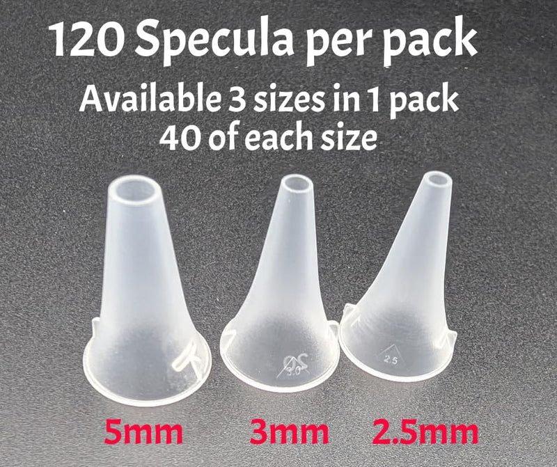 120 Translucent Otoscope Specula 5 mm Adult, 3mm Child, and 2.5mm Infant Size (40 of Each Size) for 4th and 5th Generation Dr Mom Otoscope Important- NOT for Dr Mom 3rd Gen and Original otoscopes - BeesActive Australia