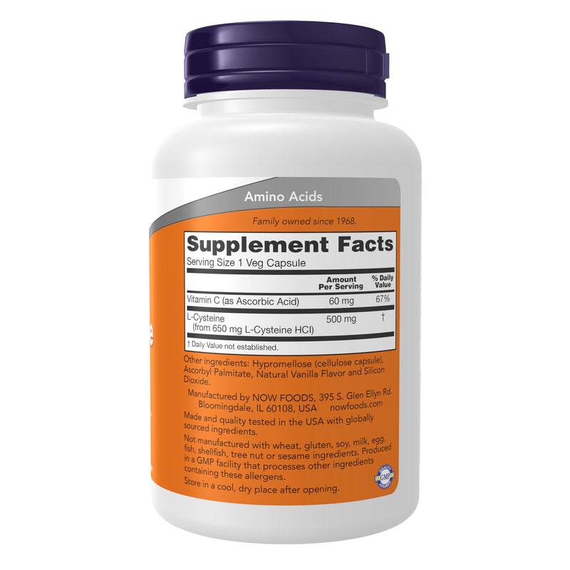 Now Supplements, L-Cysteine 500 mg, Skin, Hair, and Nails*, 90 Veg Caps 90 Count (Pack of 1)