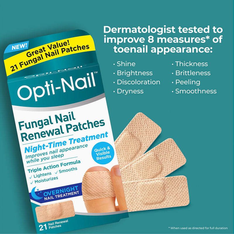 Opti-Nail Fungal Nail Renewal Patches - 21 Patches, Night-Time Treatment Improves Nail Appearance While You Sleep 21 Count (Pack of 1)