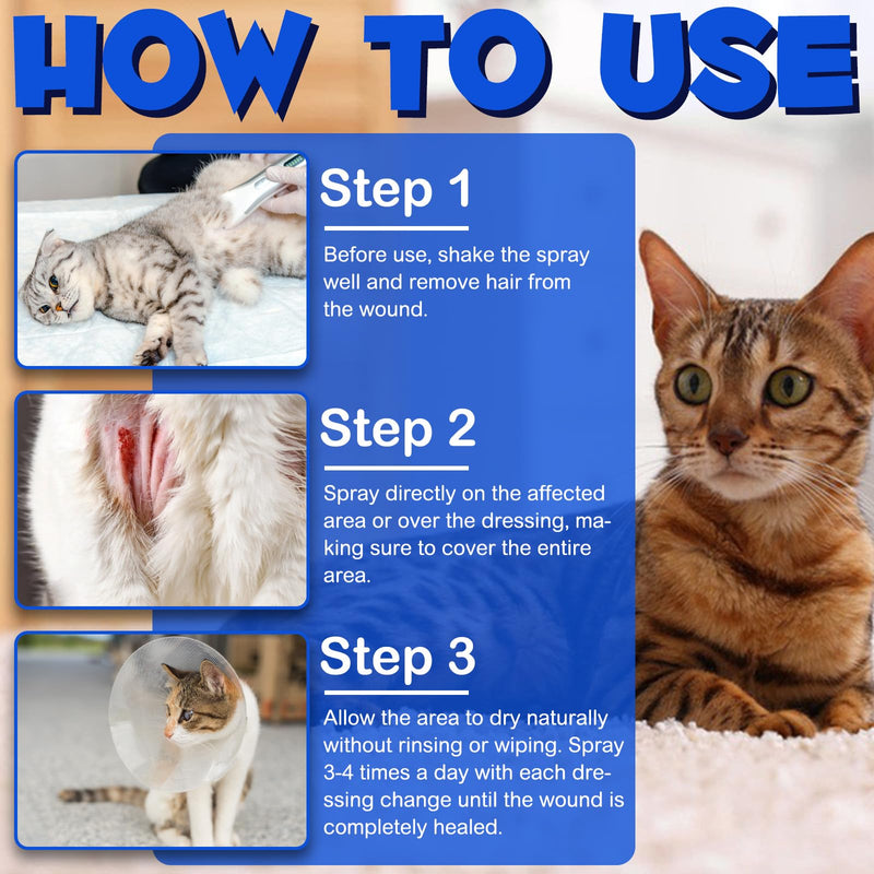 Cat Wound Care Spray - Wound Healing Aid Treatment for Cats Helps with Skin Repair for Wounds, Cats Irritated Skin & Itchy Skin Relief | Cats Supplement | Gentle Wound Care Spray - 3.38 Fl.oz / 100ml 3.38 fl oz - PawsPlanet Australia