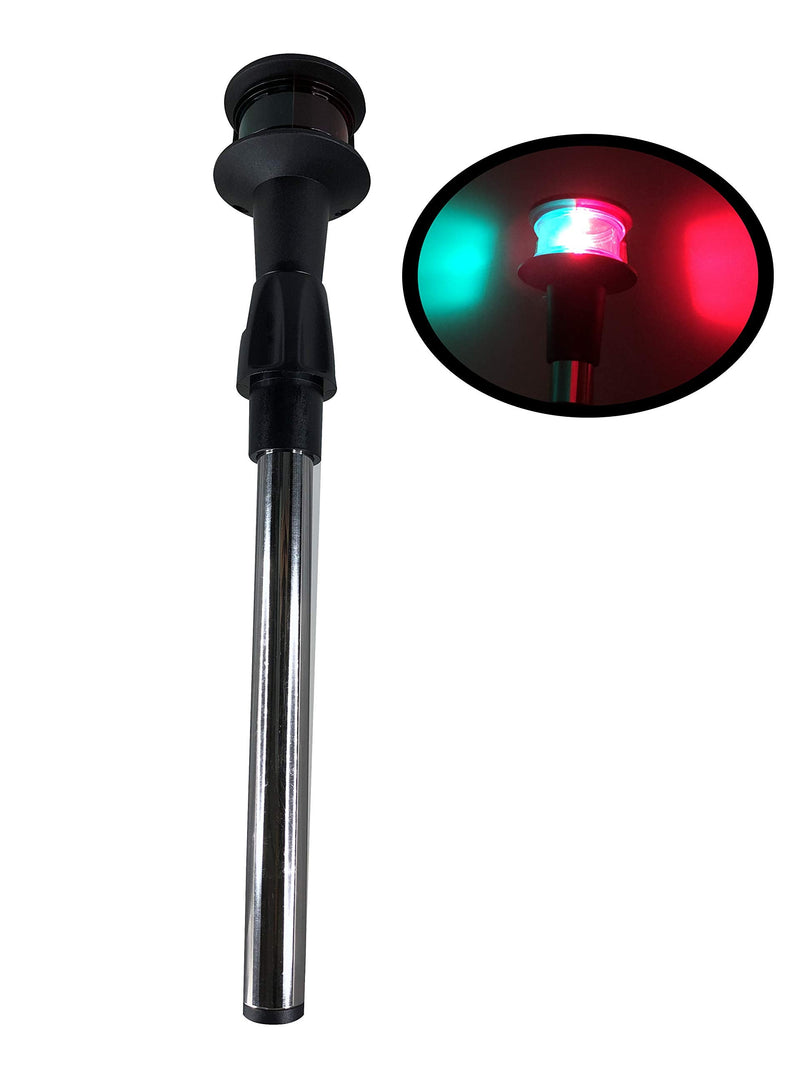 Pactrade Marine Boat Bi-Color Navigation Bow Light Red and Green Pole Light with 12 Inches with 2-Pin Removable Plug in Aluminum Post for Boat Pontoon Yacht Skeeter