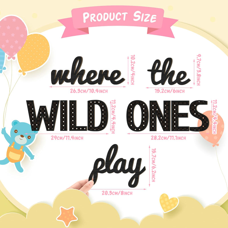 Where the Wild Ones Play Nursery Sign Wooden Playroom Wall Decor Playroom Sign Decoration Word Play Sign for Playroom Kids and Baby Wall Plaques for Boys Girls (Black,23 Inch) 23 Inch Black - BeesActive Australia