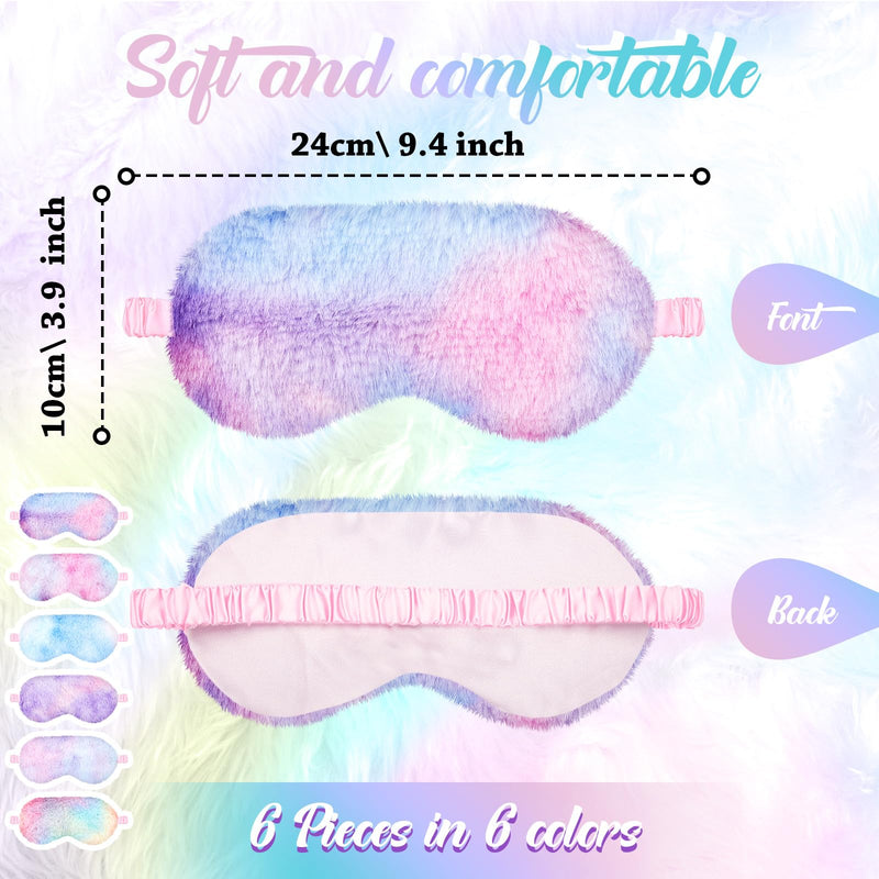 Cuffbow 6 Pcs Plush Sleep Eye Mask Silk Furry Eye Covers for Sleeping Cute Sleep Mask Fluffy Comfortable Sleeping Blindfold for Travel Sleepover Nap Party Supply Girls Women(Rainbow) Rainbow