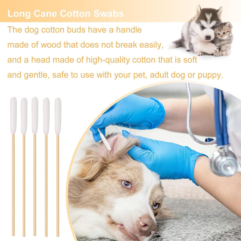 Large Ear Buds Cotton for Dogs & Cats – 50 Pcs Pet Ear Cleaner Cotton Buds, Long Cane Cotton Buds for Deep Ear Wax Removal, Gentle Infection Care for Dog and Cat, 5.9 Inch (15cm) Long