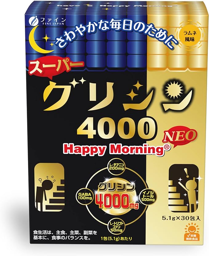 Fine Glycine Super Glycine 4000 Happy Morning NEO Ramune Flavor Theanine Domestic Production, 30 Packets x 3 + Fine Glycine GABA Premium Domestic Production, 15.7 oz (450 mg) GABA 400 mg Theanine Tryptophan 15-30 Day Supply Tablet x 1 - BeesActive Australia