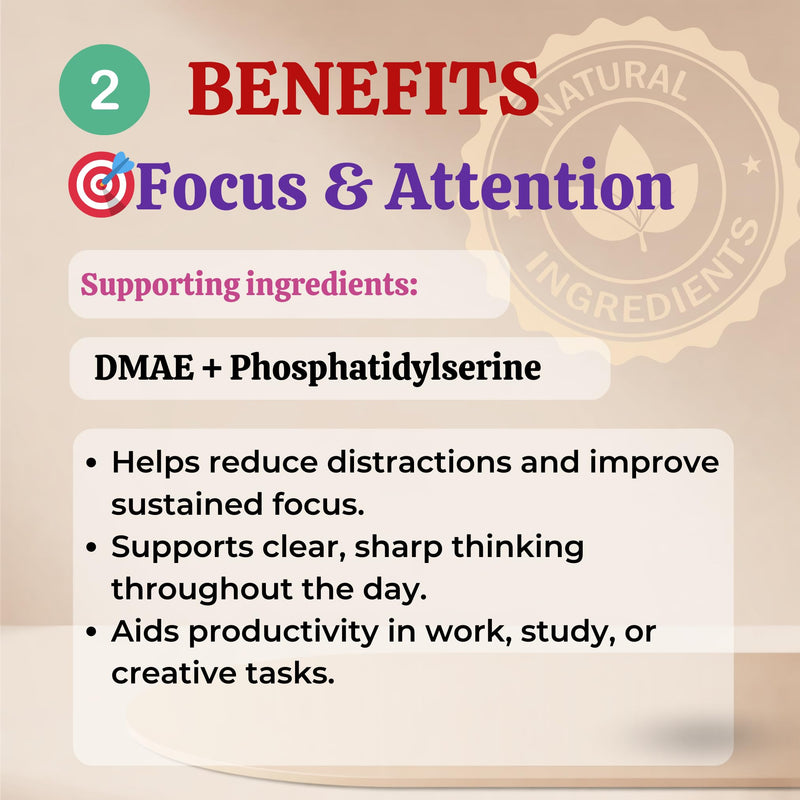 Sun Vitals Core Mind – Nootropic Brain Supplement for Focus, Memory & Mental Clarity | DMAE, Bacopa Monnieri, Phosphatidylserine & Huperzine A | Non-Stimulant, Caffeine-Free | 60 Capsules