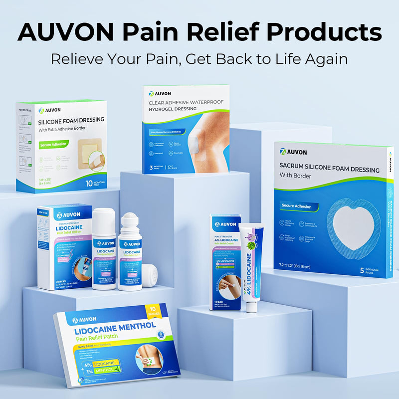 AUVON Hydrogel Burn Dressings 4" x 4" for Instant Cooling Relief & Moist Healing, Adhesive Burn Pads for 1st-2nd Degree Burns, Cuts, Abrasions, Waterproof Wound Dressing for Home First Aid Kit, 10 Pcs 4x4 Inch (10 Pcs)