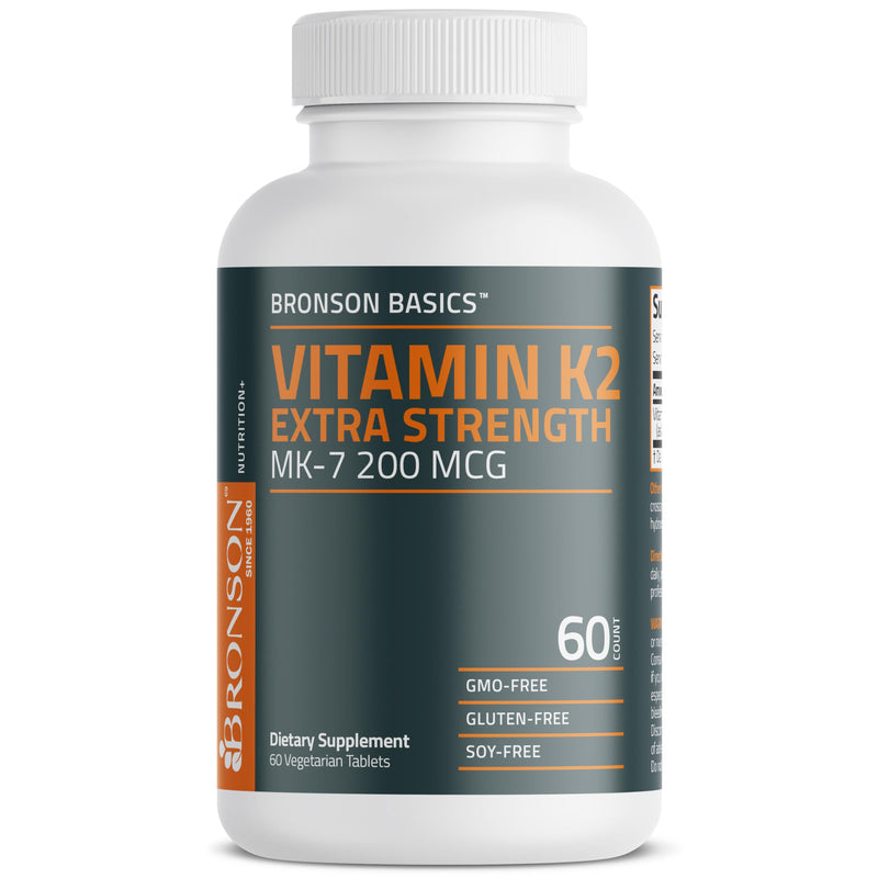 Bronson Vitamin K2 MK-7 200mcg Extra Strength, 60 Vegetarian Tablets Unflavored 60 Count (Pack of 1) - BeesActive Australia