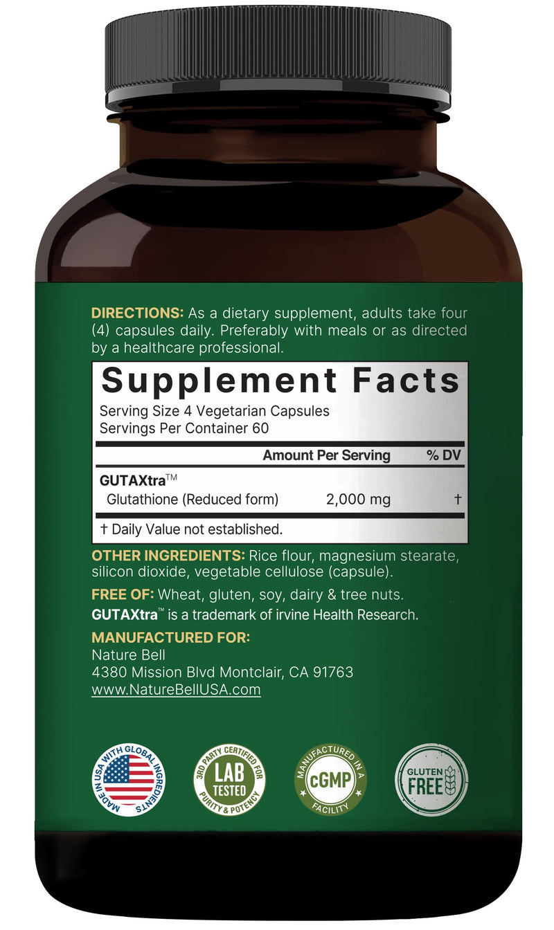 NatureBell Glutathione Supplement 2,000mg Per Serving, 240 Veggie Capsules | 98%+ Purity Verified, Bioavailable Reduced Glutathione Pills, Active Form, Master Antioxidant – Vegan Friendly & Non-GMO