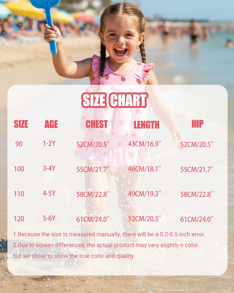 FishingDino Toddler Floatation Swimsuit Girls 1-6T, One Piece Float Suit with Built-in Float, Cute Floating Swim Suit Floatie Pink Strawberry 4-5T