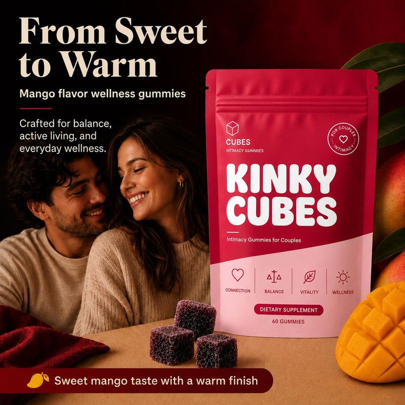 Kinky Cubes Gummies, Boost Mood,Hot Mango 60 Gummies | Mango Extract Blend • Vitamin & Mineral Supplements • Daily Wellness • Easy-to-Take