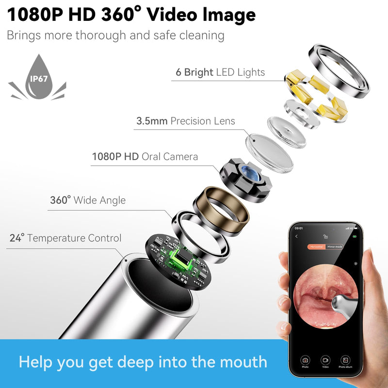 Upgraded Tonsil Stone Remover with Camera, Visual Tonsil Stone Removal Kit with 6 LED Light, Tonsil Stone Removal Tool Camera with 1080P, 5 Head Attachments, for iOS & Android (Black) Black - BeesActive Australia