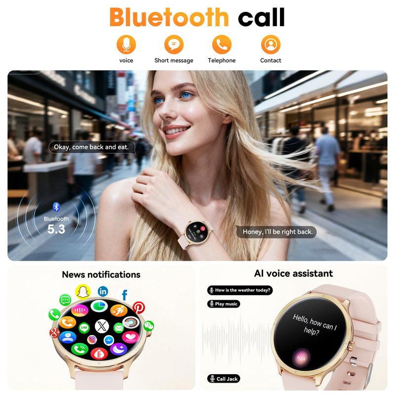 Smart Watch, 1.75" AMOLED Smartwatch for Men Women(Answer/Make Call), Fitness Activity Tracker Heart Rate/Sleep Monitor/Pedometer, IP68 Waterproof, 100+ Sport Modes Smart Watches for Android iPhone Pink - BeesActive Australia