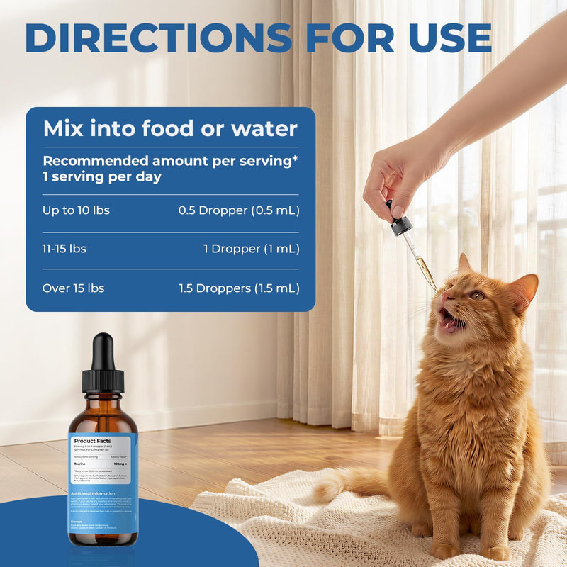 Taurine Supplement for Cats Drops - Daily Amino Acid Nutrition Liquid Drops for Heart & Vision Support, Easy Daily Taurine Supplement for Feline Diets, 60 ml 60 ml (Pack of 1)
