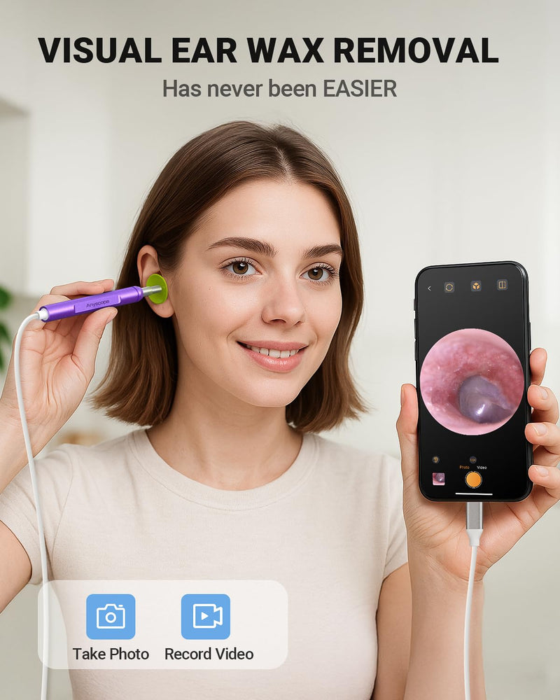 Digital Otoscope Compatible with iPhone and Android Devices, HD Ear Camera with Ear Wax Removal Tools, Video Ear Scope Otoscope with Light, Capture Photos and Videos (Purple) Purple - BeesActive Australia