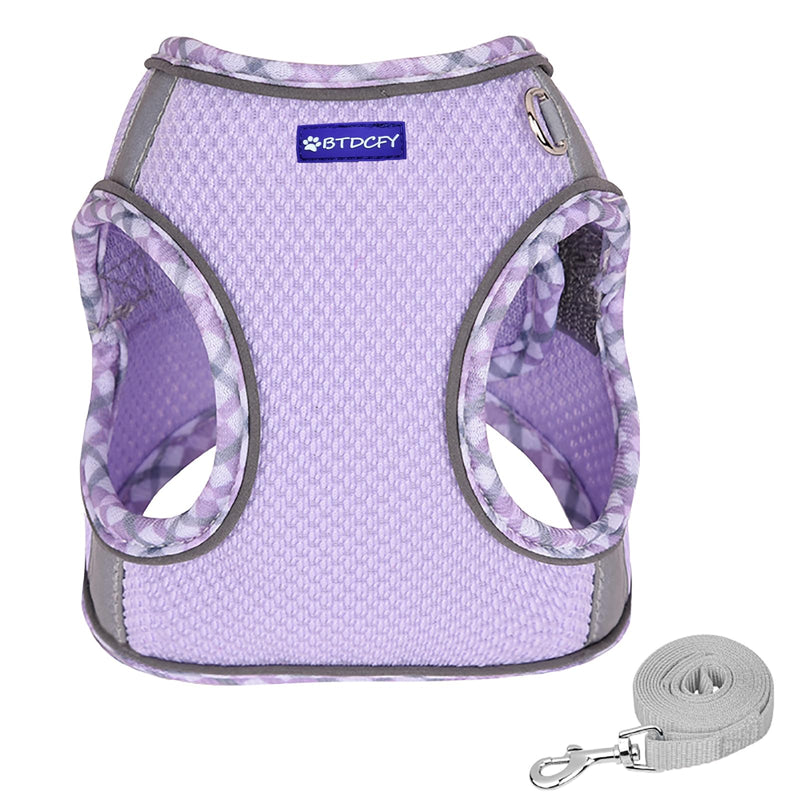 Step in Mesh Dog Harness and Leash Set Breathable Air Mesh Reflective Escape Proof Dog Harness Vest No Choke Lightweight Mesh Dog Harness XS(neck:9.5"-10.5",chest:11.5"-13.5") Purple - BeesActive Australia