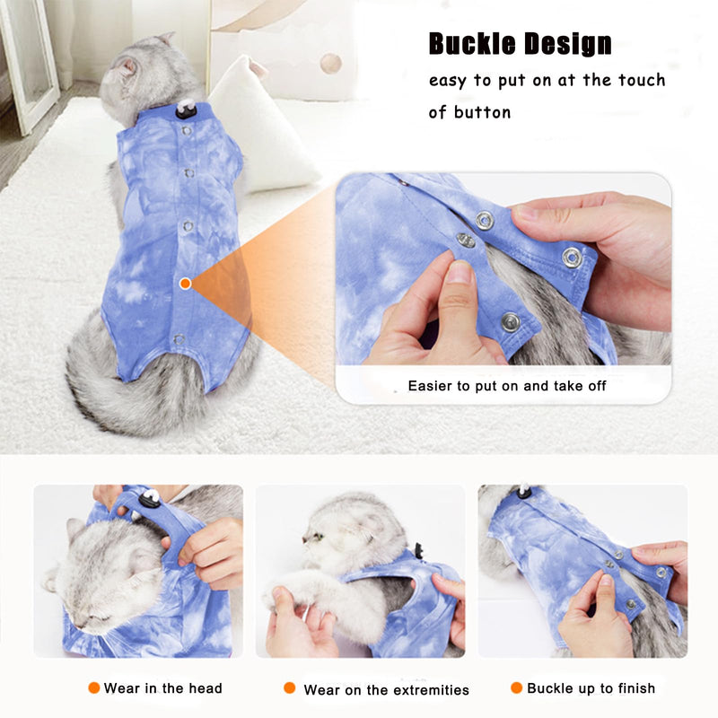 Yoolhamy Cat Bodysuit After Surgery Professional Recovery Suit for Cats, Cat Bodysuit for Cats Surgery Castration, E-Collar Alternative for Cat Anti-Lick Wound for Abdominal Wounds Small Blue - BeesActive Australia