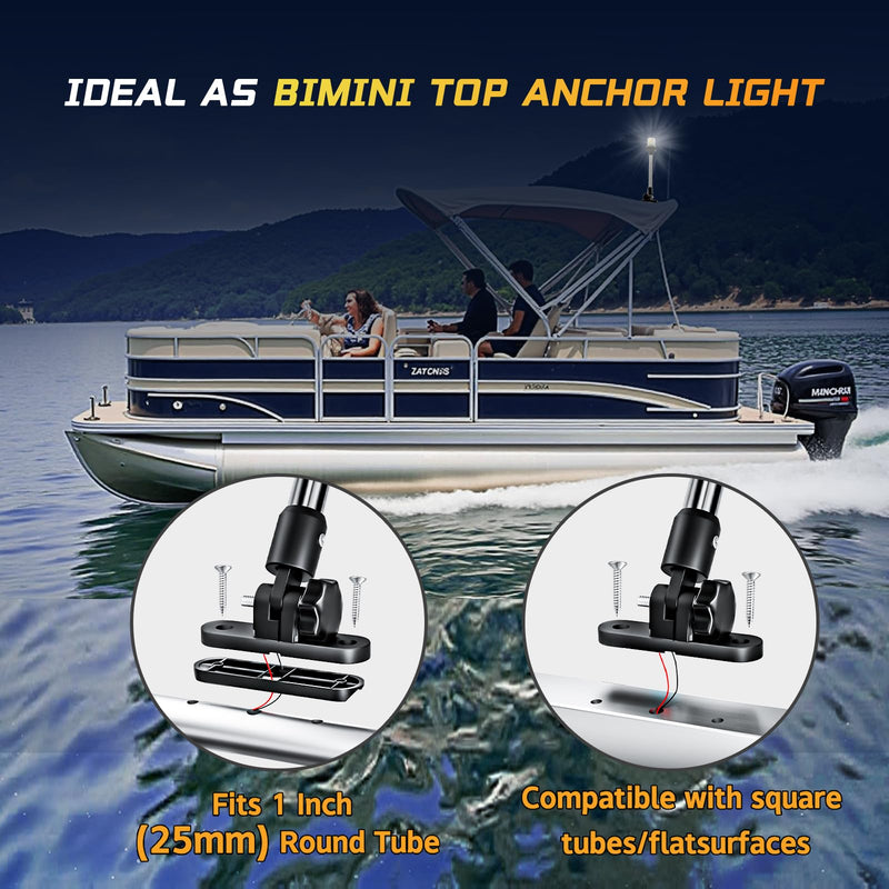 18 Inches Bimini Light for Pontoon Boat, Pontoon Navigation Lights Anchor Light Stern Lights for Bimini Top Mount Waterproof IP67, White Fold Down LED Marine Boat Rear Running Lighting 18 Inches