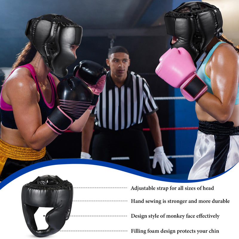2 Pcs Boxing Headgear MMA Training Sparring Gear Muay Thai Headgear Adjustable Taekwondo Helmet for Kickboxing Sparring Trainees Youth Adult Men Black