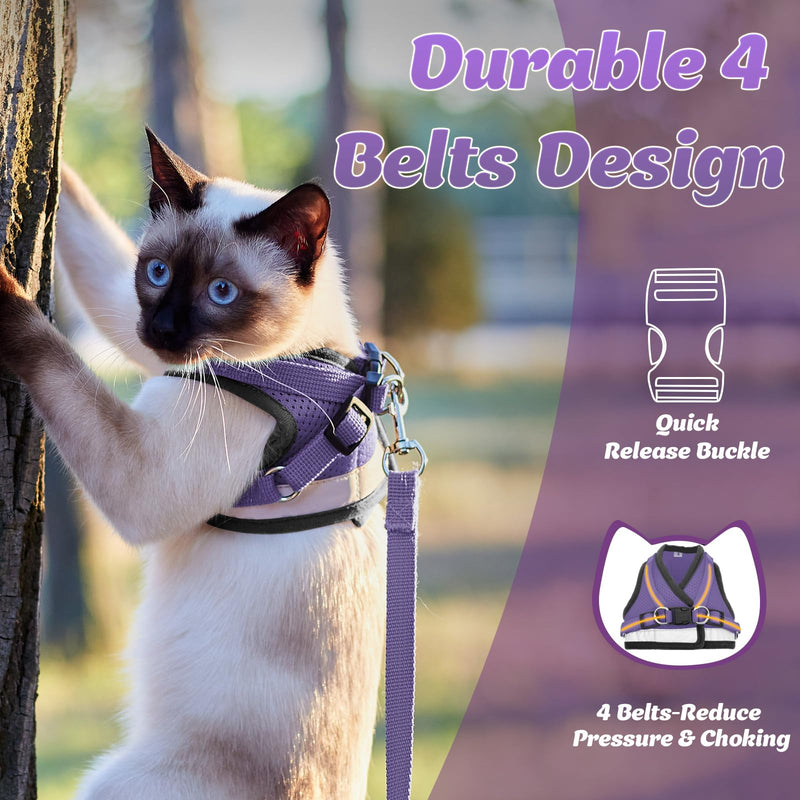 Supet Cat Harness and Leash Set for Walking and Small Dog Soft Mesh Harness Adjustable Vest with Reflective Strap Comfort Fit for Pet Kitten Puppy Rabbit S (Chest: 9.5" - 13.0") Purple - BeesActive Australia