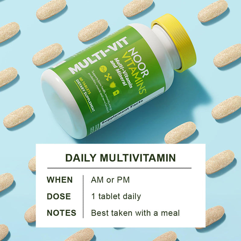 Noor Vitamins Halal Vitamins, Daily Multivitamin, Halal Vitamin for Women and Men, 30 Vitamins & Minerals, A, B12, C, Iron, Zinc to support general health, Non-GMO, Halal Multivitamin (2 Month Supply)